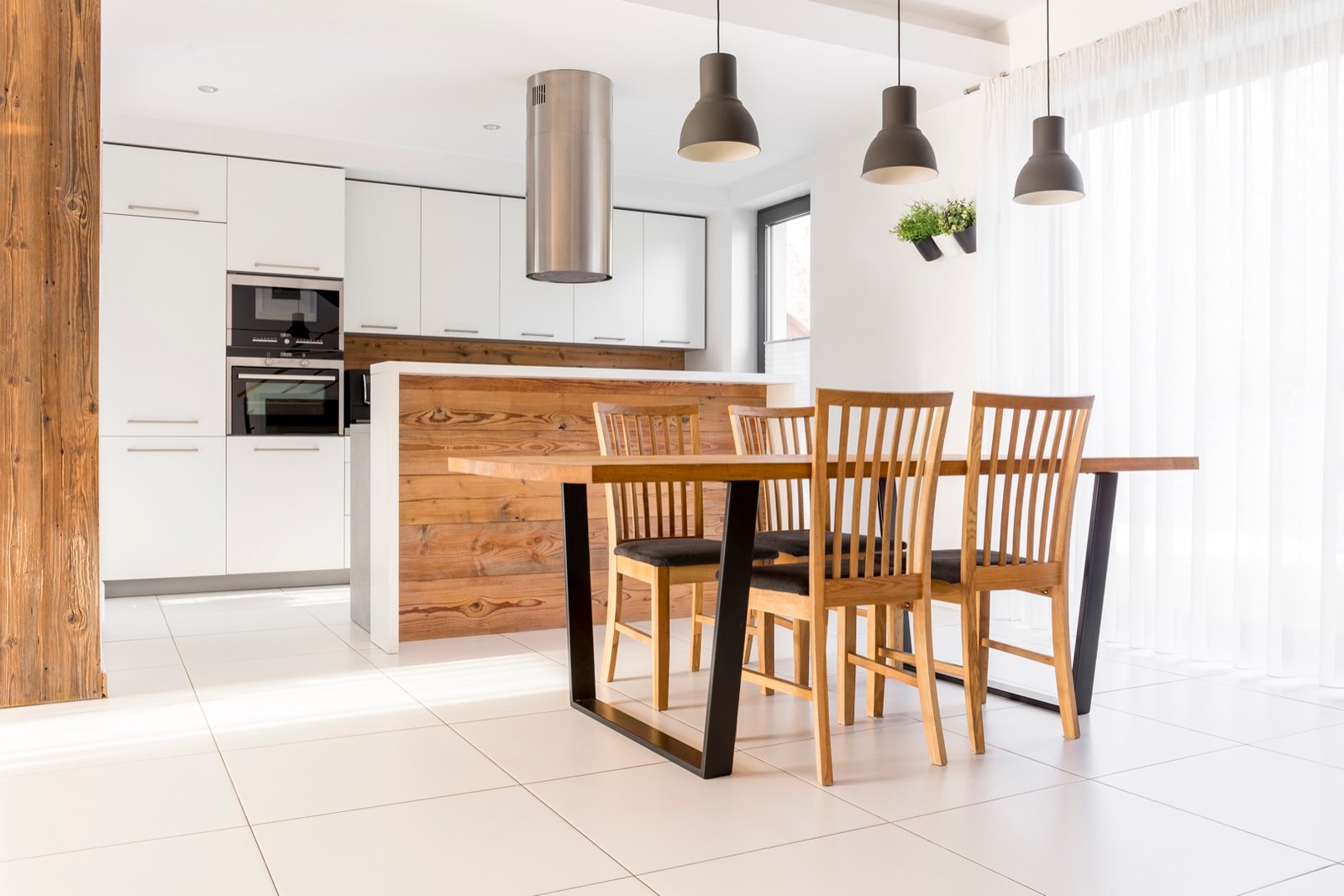 New white kitchen with table